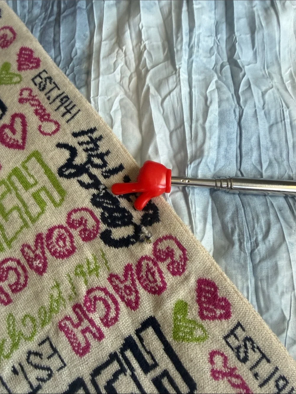Coach Logo Print Scarf in Pink, Lime & Navy on Cream